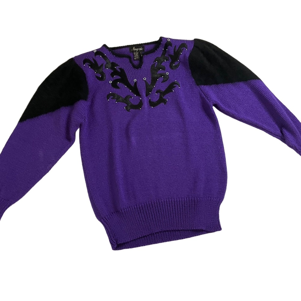 Ingenie Vintage‎ Angora Wool Blend Purple Black Crew Neck Sweater Large